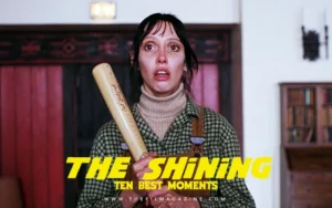 Iconic actress Shelley Duvall wields a baseball bat whilst fearful of her on-screen abusive husband in this famous Stanley Kubrick movie from 1980.
